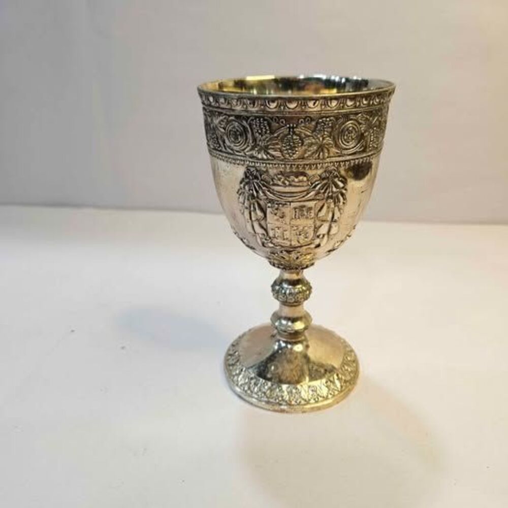 Vintage Silver-Plated Coat of Arms Goblet